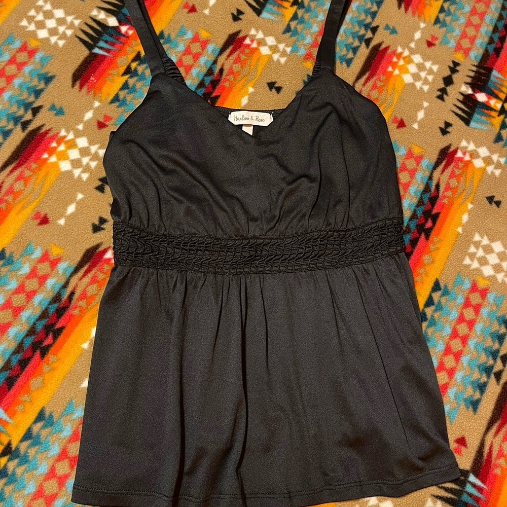 Wren & Rye Black Smocked-Waist Cami